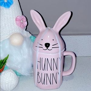 ❗️RAE DUNN PINK HUNNY BUNNY MODERN FARMHOUSE COFFEE TEA MUG WITH TOPPER
